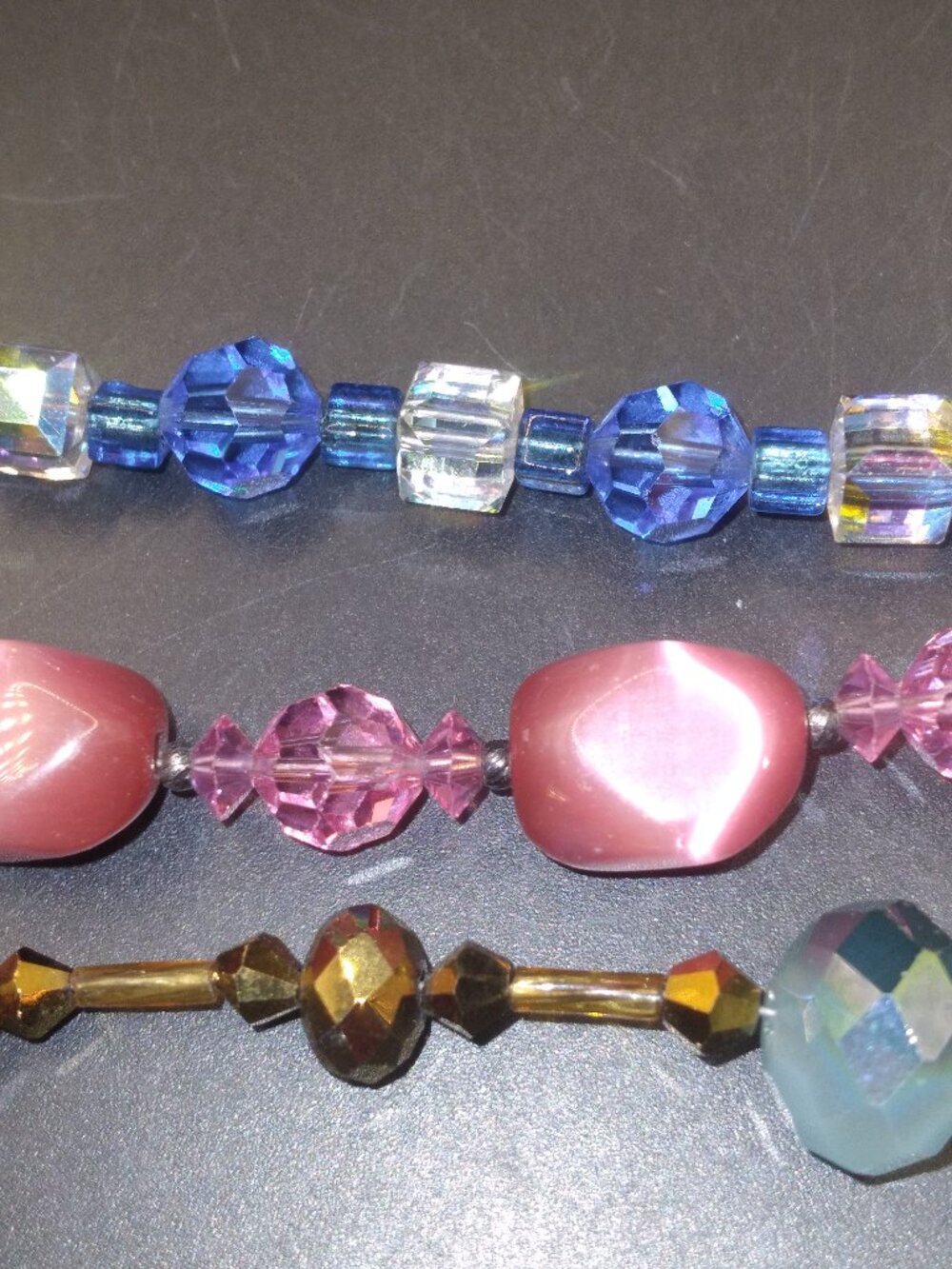 Lot of 3 bracelets  Sterling Silver clasp Blue ,Pink Cats Eye Crystal Glass